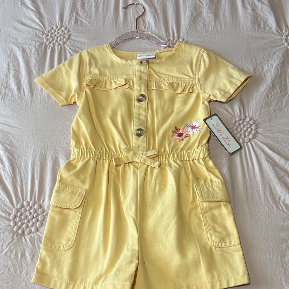 Little Lass Yellow Romper with Floral Detail
